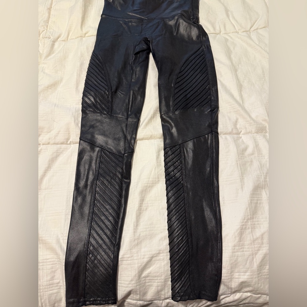 Black Quilted Moto-Style Leather Spanx